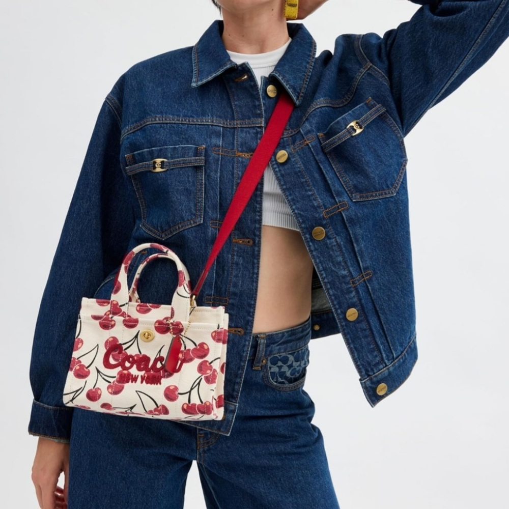 SOLD Coach Mini Tote Cherry Print Tote Bag - White and Red - Picture 6 of 10